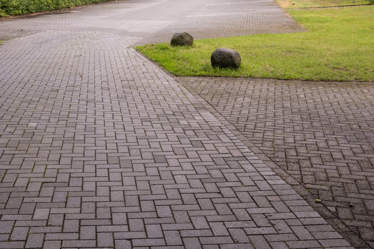 Interlocking paver driveway with grass